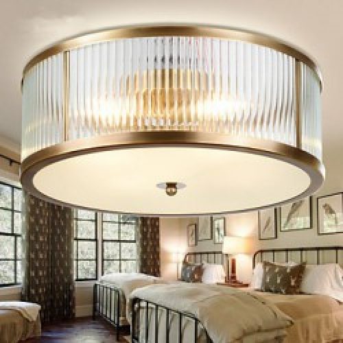 Plafonnier Rustique en Métal Doré et Verre