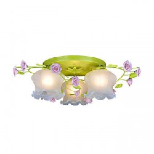 Plafonnier Vert à 3 lumières et Roses en Céramique