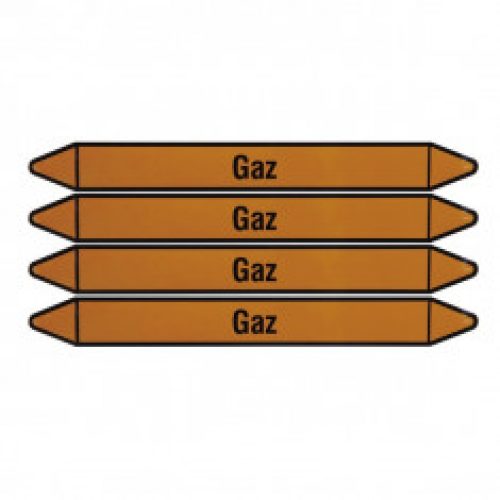 Plaque de 4 autocollants jaunes « Gaz » pour tuyauterie