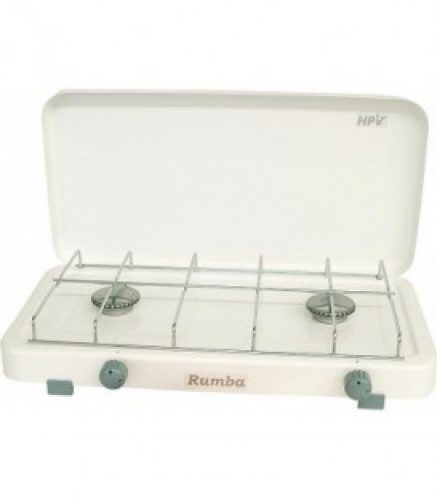 Plaque de cuisson 2 flammes &lsquo;Rumba 2000WZ5&Prime;. Couleur blanc avec tuyau 30 cm, couvercle l:500 p:250 H:80mm