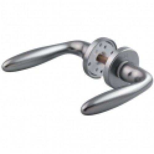 Poignée de porte sur rosace ronde aspect inox – Bec de cane – Verona -…