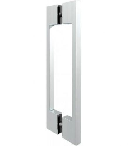 Poignée porte en verre bilatéral chromé brillant, trou verre 2x 10mm, épaisseur 6-10 mm