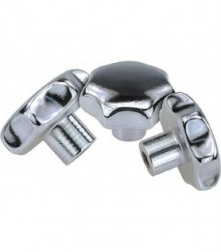 Poignee etoile Forme E poli avec trou borgne filete M 8 Nirosta