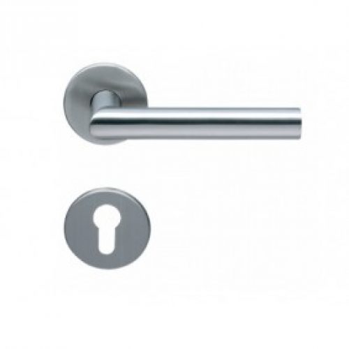 Poignées de porte droite en inox sur rosaces rondes plates – EST 21