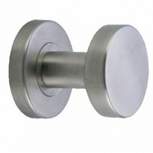 Poignées de porte palière sur rosace ronde en inox brossé – Linox