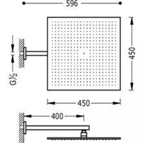 Pomme haute de douche 45×45 avec bras carré…