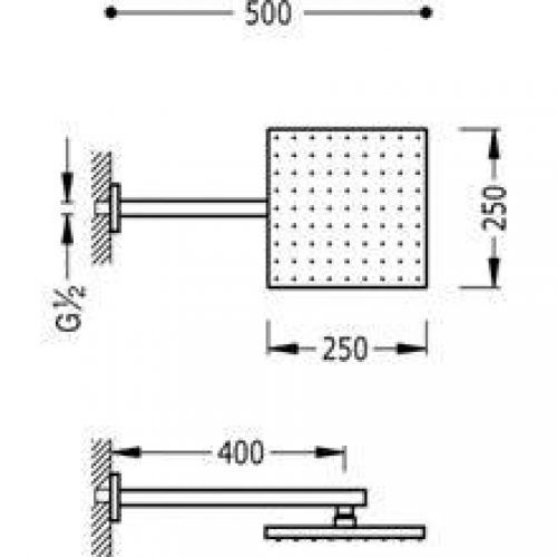 Pomme haute de douche carrée avec bras carré…