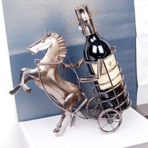 Porte-bouteille de style contemporain sous forme de charrette en fonte