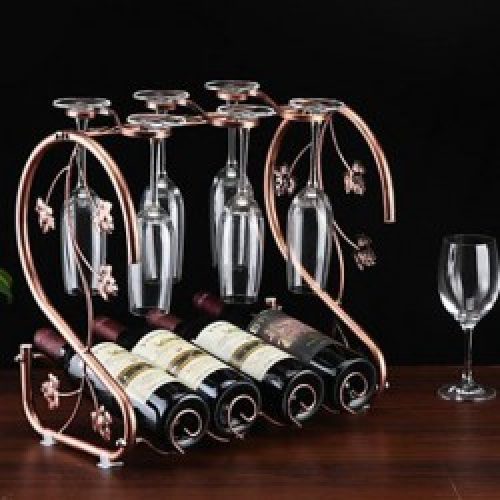 Porte-bouteilles et porte-verres à motif floral en cuivre