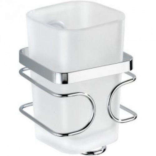 Porte brosse à dent mural – Acier et verre satiné – Forme carrée