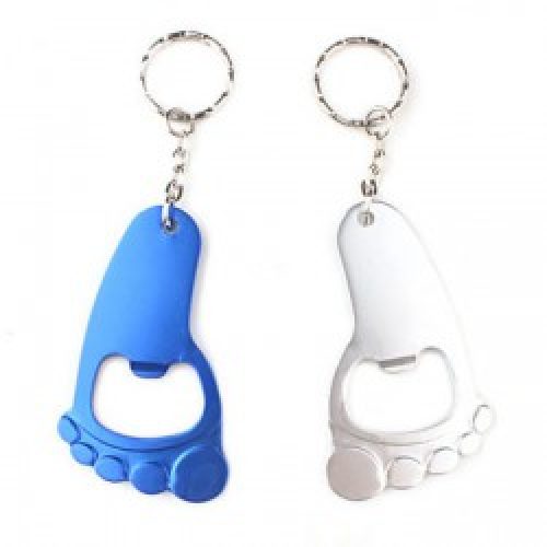 Porte-clés avec ouvre-bouteille sous forme de pied en aluminium