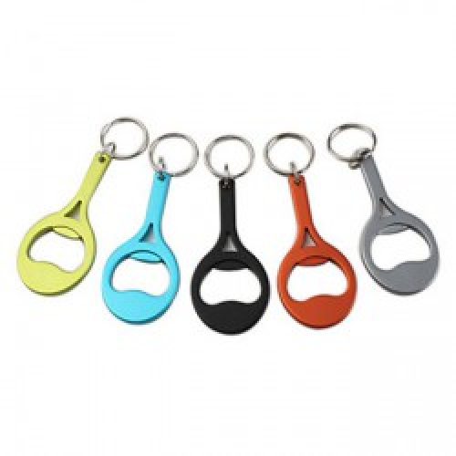 Porte-clés avec ouvre-bouteille sous forme de raquette en aluminium