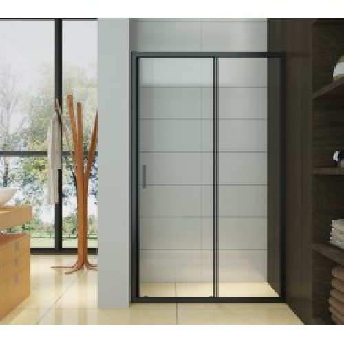 Porte de douche coulissante – profilés noirs – 120 x 195 cm – Irwin – AZZURO