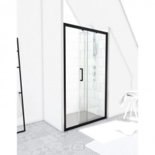 Porte de douche coulissante – profilés noirs – 140 x 200 cm – Factory – AURLANE