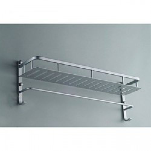 Porte-serviettes avec étagère et crochets en aluminium et à fixation murale