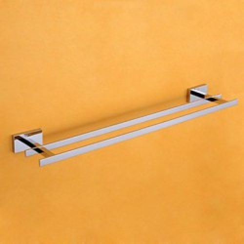 Porte-serviettes à deux barres en laiton chromé de style contemporain avec fixation murale