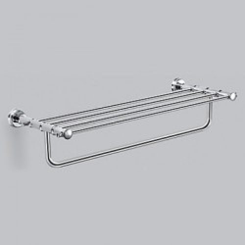 Porte-serviettes et grille étagère en laiton argenté de style contemporain ( 63 cm )