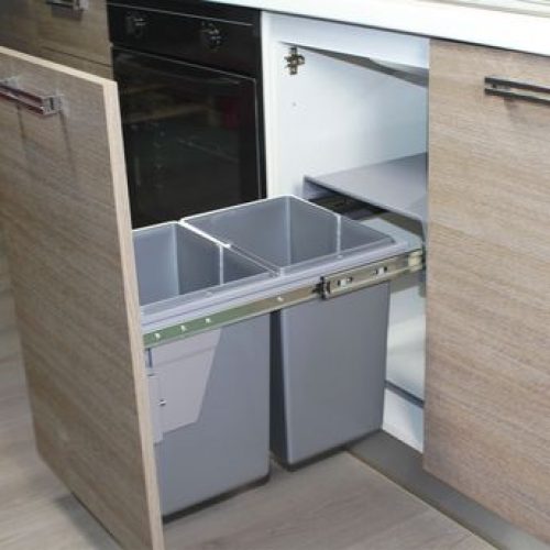 Poubelle de cuisine encastrable RYVEN gris clair – 2×20 litres