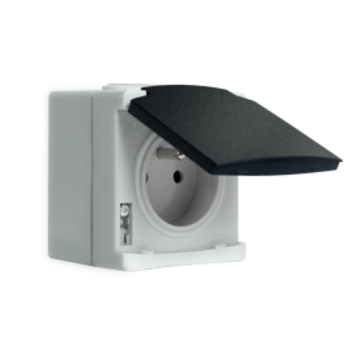 Prise 2P+T 10/16A étanche IP65 complet – gris – Perle