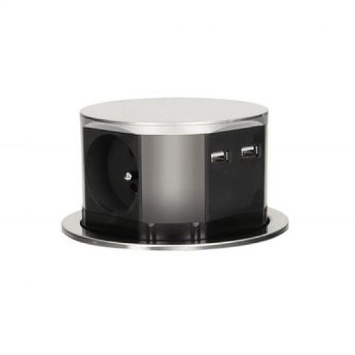 Prise de cuisine – Bloc SUN 3 prises et 2 USB à encastrer inox