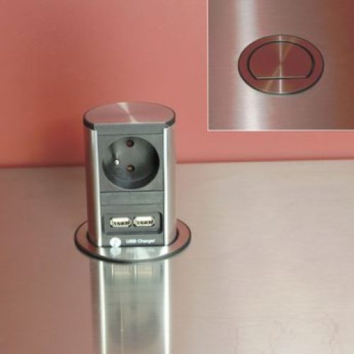 Prise de cuisine – Bloc SUTTON rétractables 1 prise + 2 ports USB