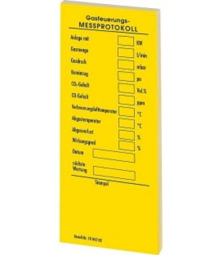 Protocole de mesure, autocollant pour chaudiere, pour le gaz, jaune *BG* 1 bloc 50 pcs.PAS POUR LA FRANCE