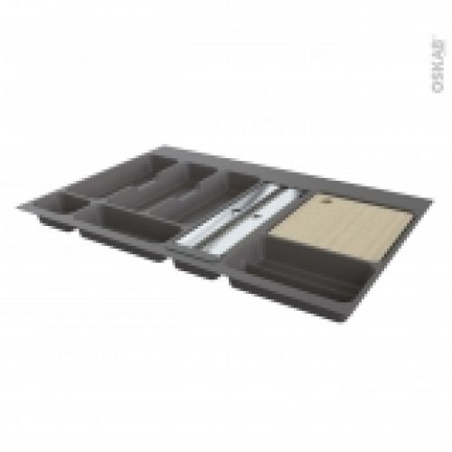 Range Couverts Pour Tiroir L80 Cm Anthracite Porte Rouleau Planche A Decouper Bois Sokleo