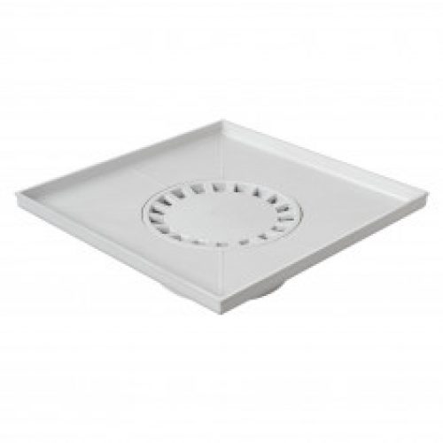 Receveur siphonné PVC 400x400mm sortie verticale – Gris