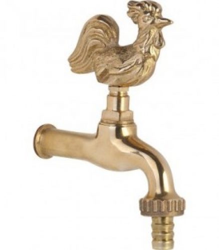 Robinet arrosage `Coq` en laiton sans rosace, raccord flexible racord mural 1/2&Prime;