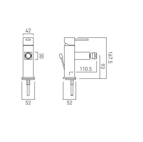 Robinet Bidet Vado Té Avec Vidage À Tirette 167,5×110,5x42mm Chromé TE-110-C/P