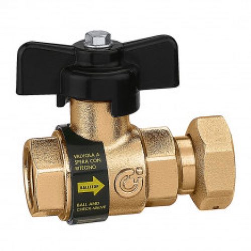 Robinet compteur droit avec clapet anti-retour Femelle 1/2&Prime; (15×21) – écrou tournant 3/4&Prime; (20×27)