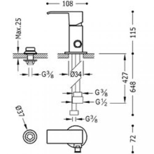 Robinet de bidet avec douchette CUADRO-TRES