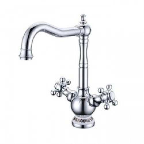 Robinet de cuisine antique à bec recourbé et double poignée