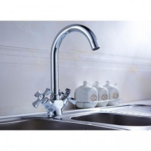 Robinet de cuisine à bec col de cygne et double poignée en croix