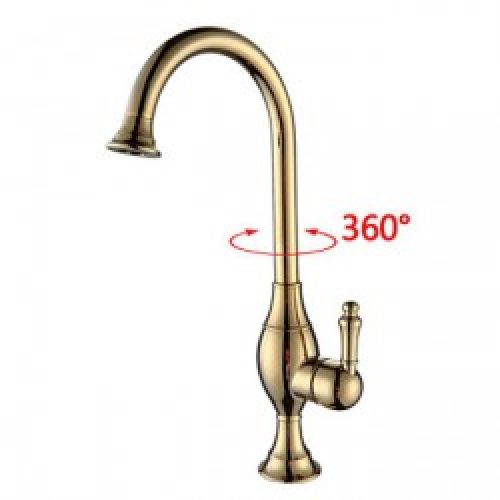 Robinet de cuisine à bec col de cygne tournante finition Ti-PVD 44 cm de hauteur