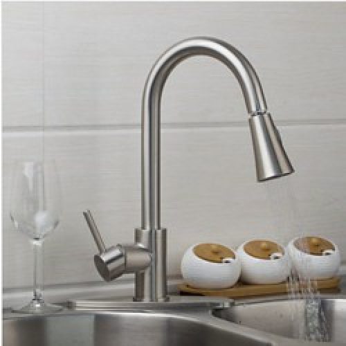 Robinet de cuisine contemporain avec spray démontable finition en nickel