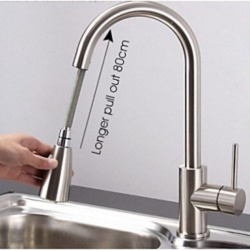 Robinet de cuisine contemporain avec spray extractible en nickel brossé