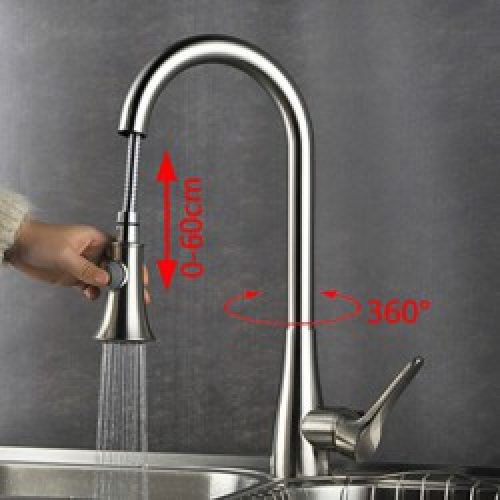Robinet de cuisine de style contemporain avec spray démontable finition en chrome