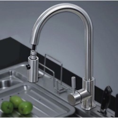 Robinet de cuisine de style contemporain avec spray démontable style moderne et finition en acier inoxydable