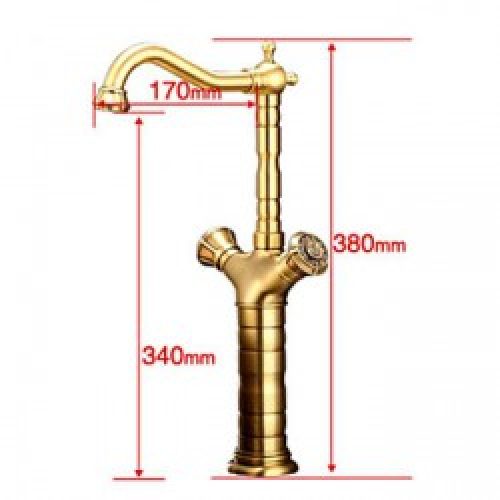 Robinet de cuisine doré style européen muni de deux poignées, finition en laiton