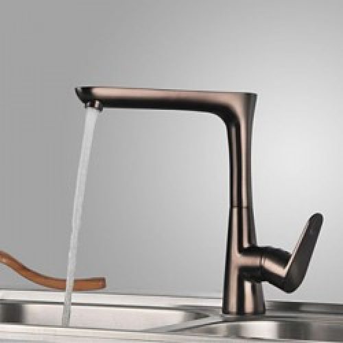 Robinet de cuisine fini en bronze huilé pour un style contemporain et simple (une seule poignée)
