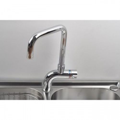 Robinet de cuisine fini en métal chromé, petit robinet style contemporain (un seul trou d’installation)