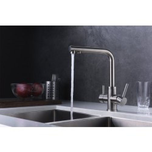 Robinet de cuisine,2 Poignée Bec pivotant filtre à eau finition Nickel brossé