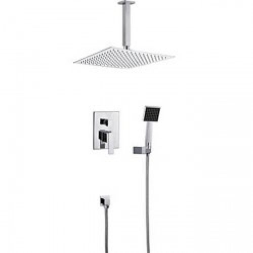 Robinet de douche contemporain en laiton, tête carré, finition chrome montage mural