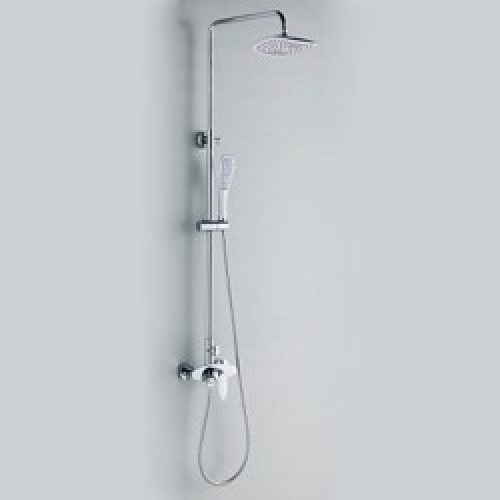Robinet de douche contemporain finition chrome avec douchette de pluie carree, pommeau de douche