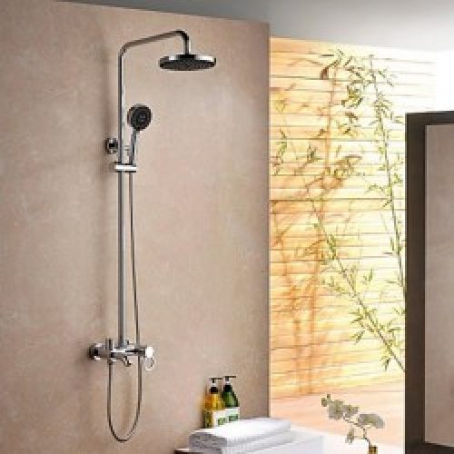 Robinet de douche en laiton, finition chrome trois trous, effet de pluie