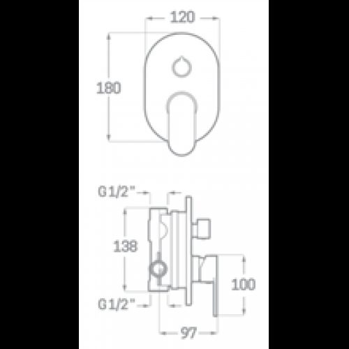 Robinet de douche encastré de 2 voies Legend SEVEN