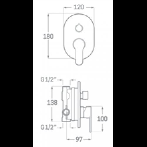 Robinet de douche encastré de 2 voies Omnia SEVEN