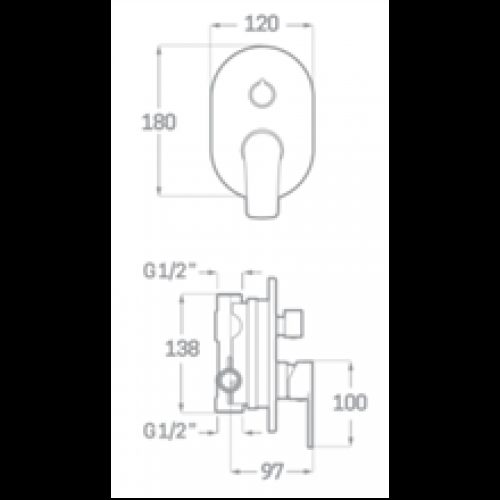 Robinet de douche encastré de 2 voies Sinua SEVEN
