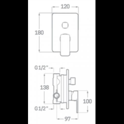 Robinet de douche encastré de 2 voies Skara SEVEN